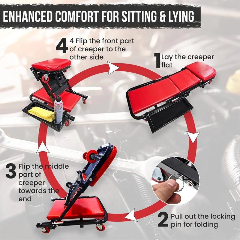 Rolling Creeper With Knee Pads And 360 Degree Swivel Castors