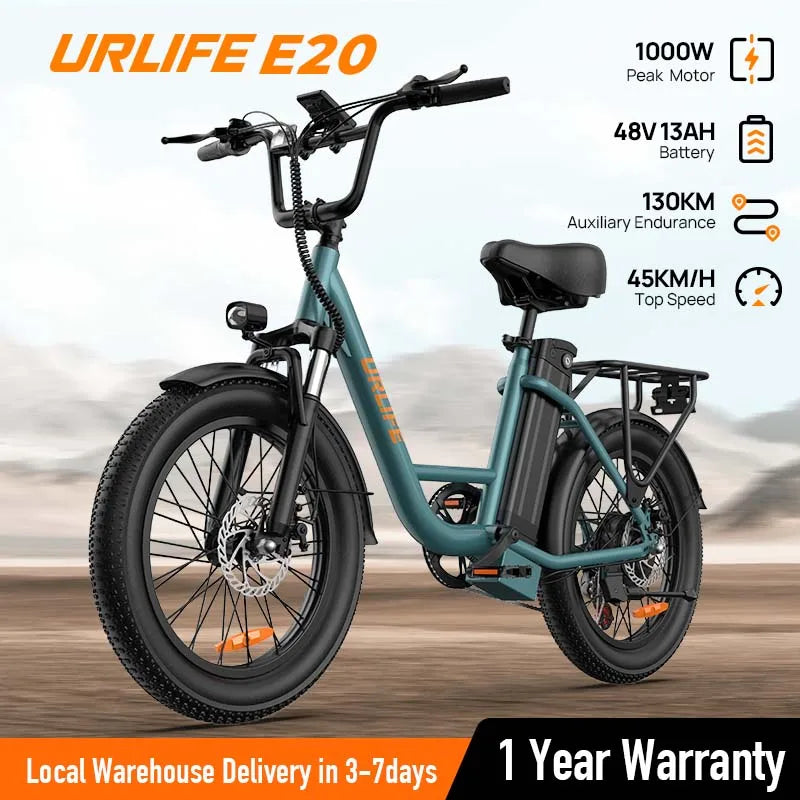 Urlife 1000W E20 Electric Bike Removable Battery Dual Disc Brake