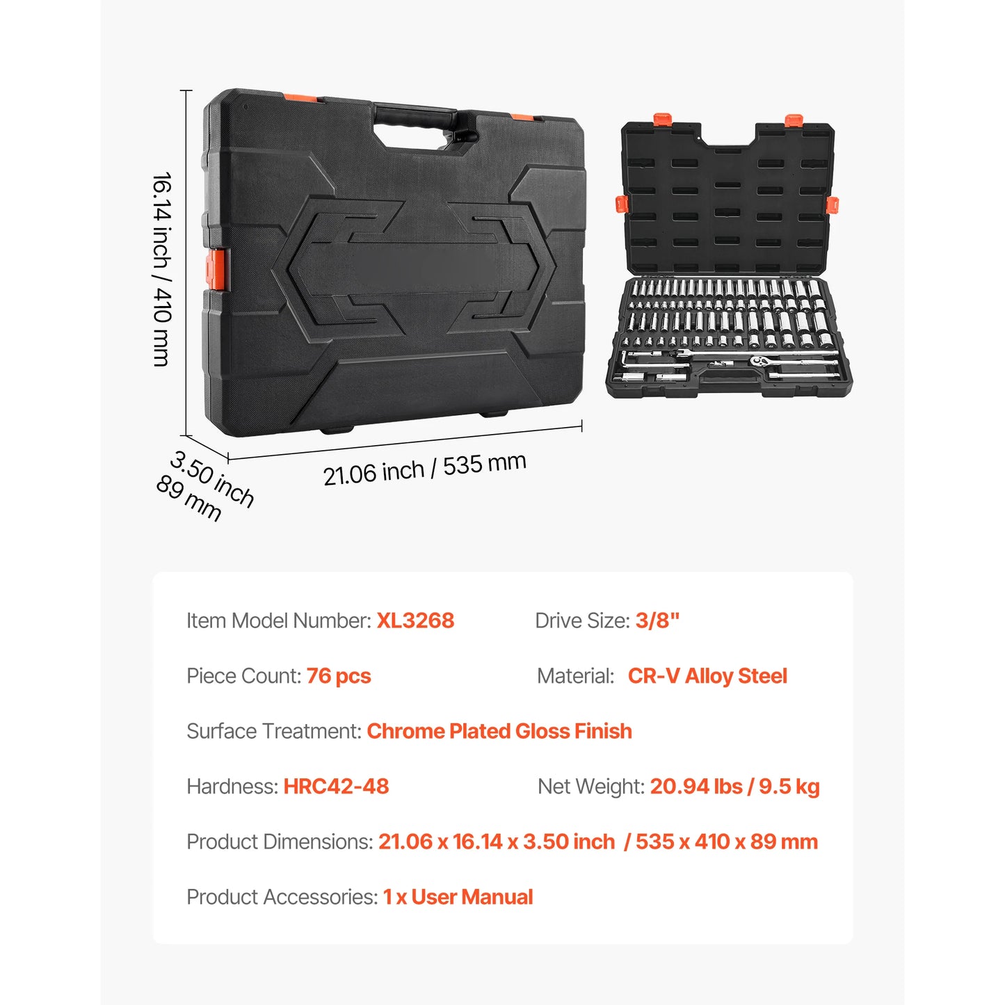 SucceBuy Socket Set With Ratchet Wrench And SAE Metric