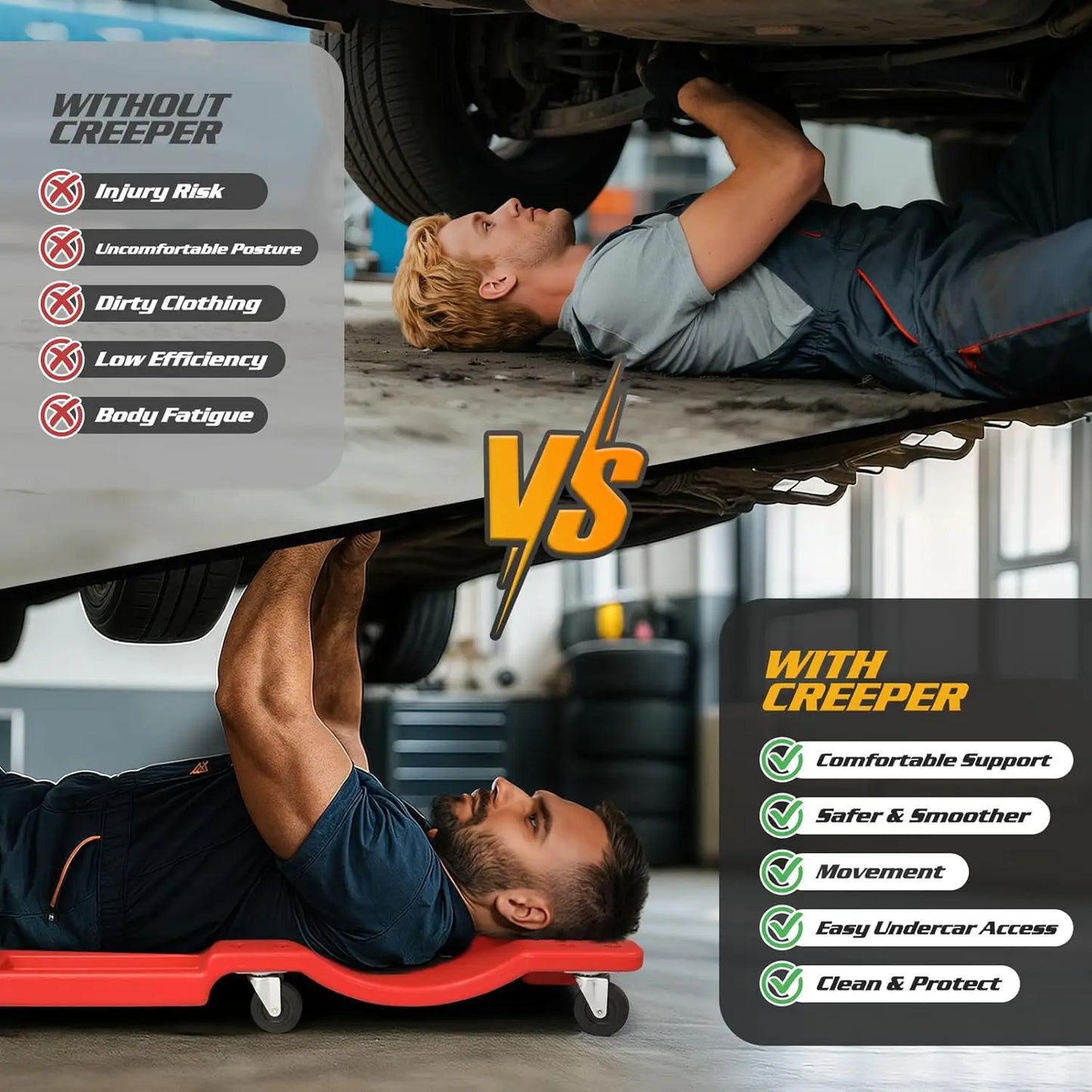 Mechanic Creeper With Padded Headrest And Dual Tool Trays