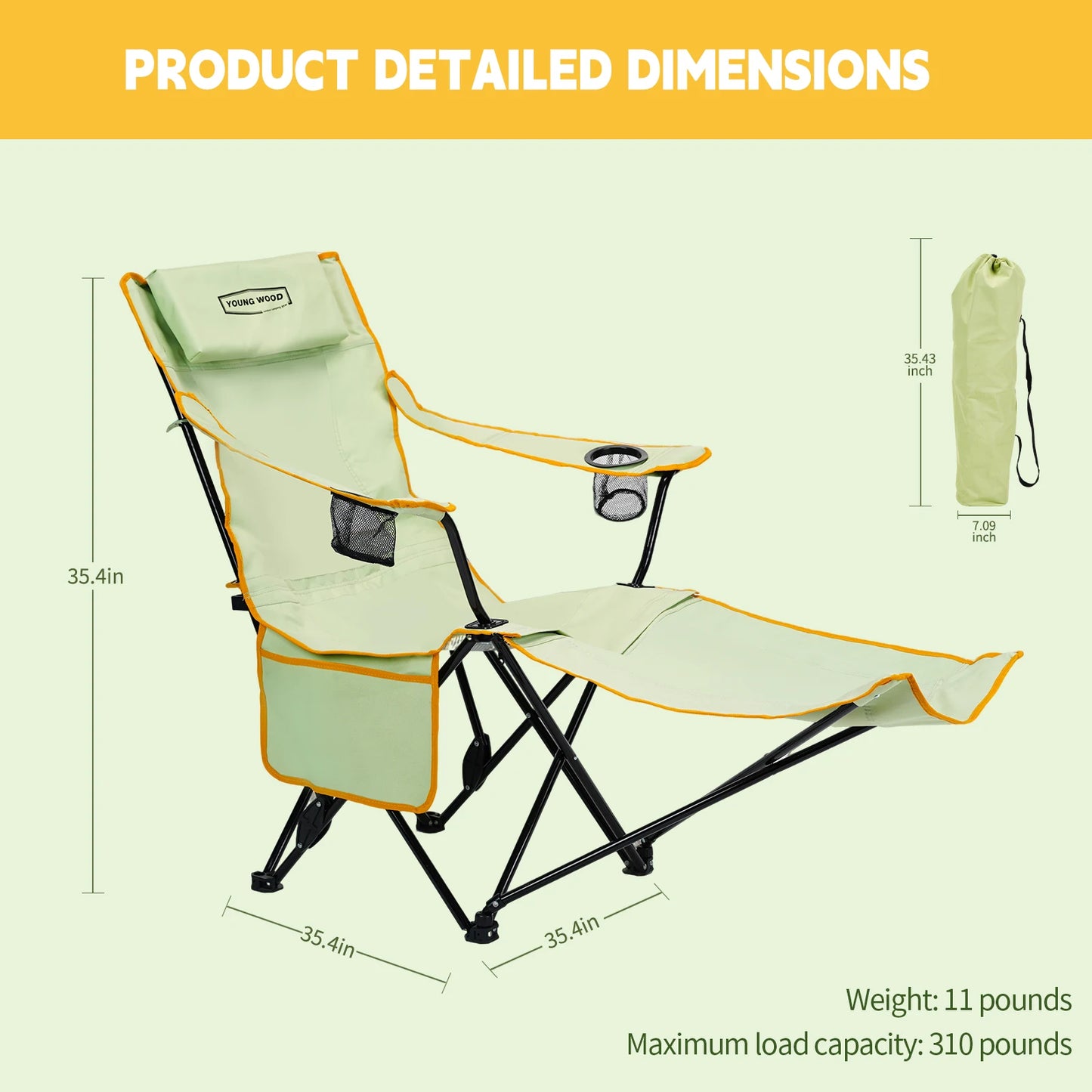 GERC Young Wood 2 In 1 Reclining Camping Chair Portable