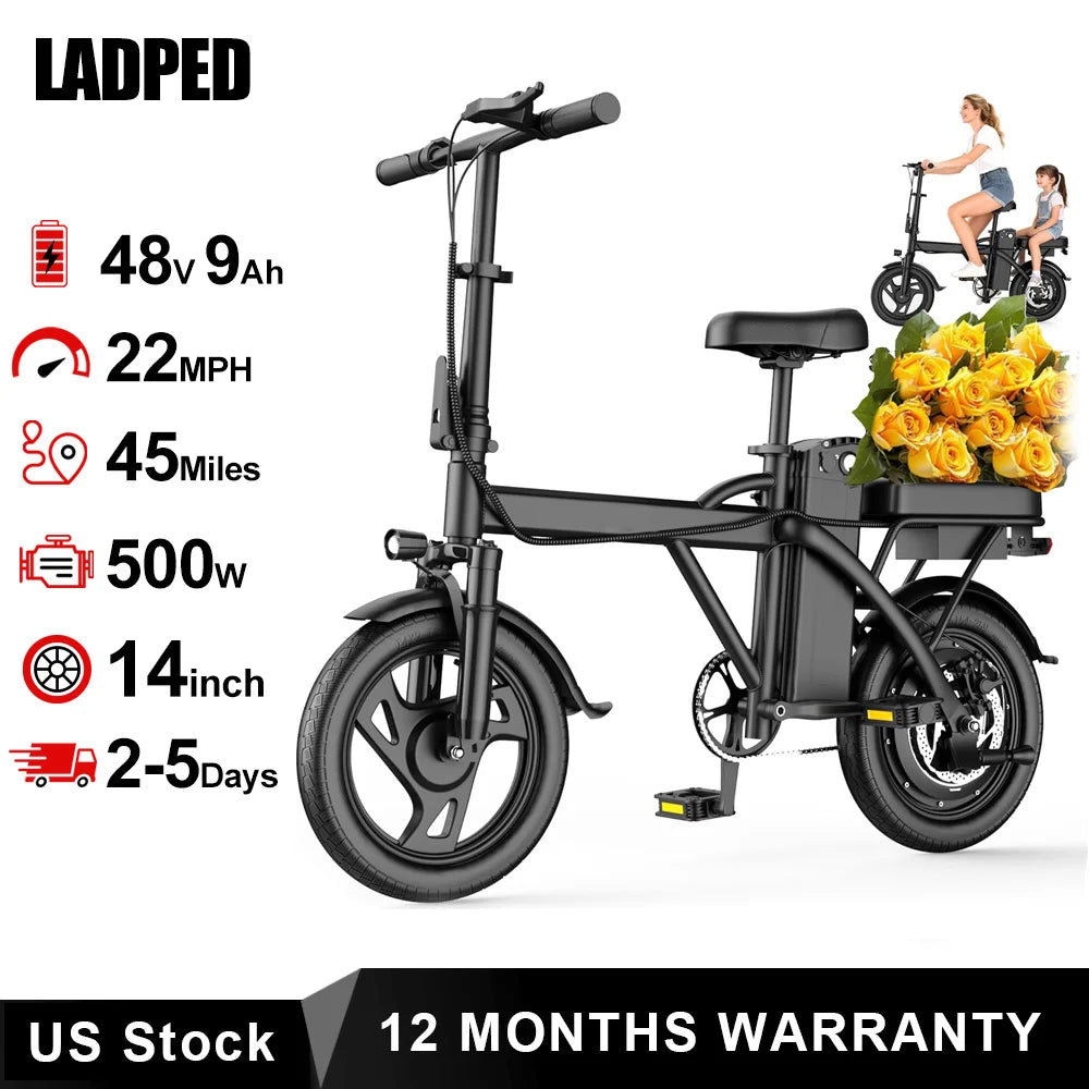 Ladped Foldable Electric Bike 500W 48V Dual Seat for Adults