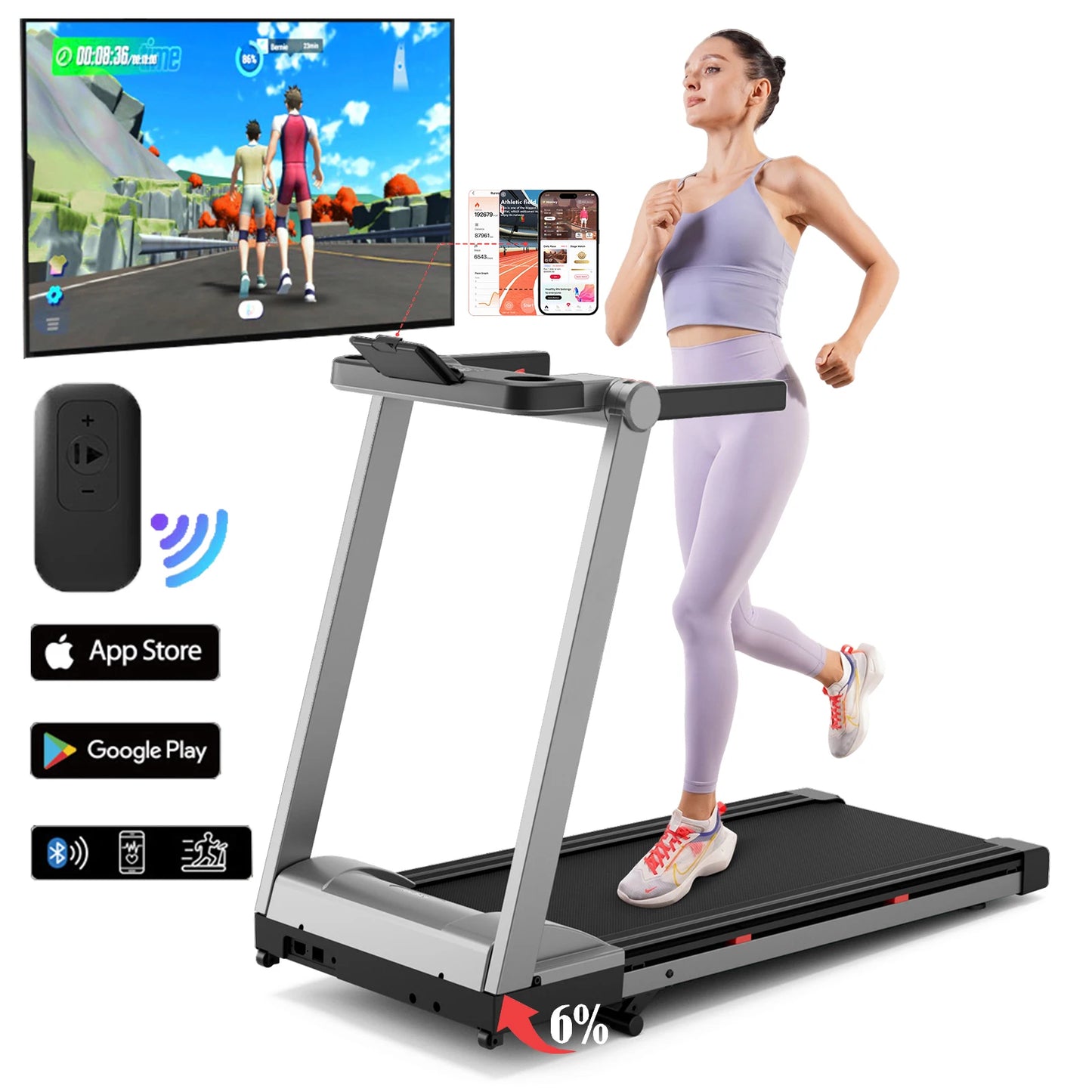 Superun Foldable Incline Treadmill With Touch Screen App Monitoring