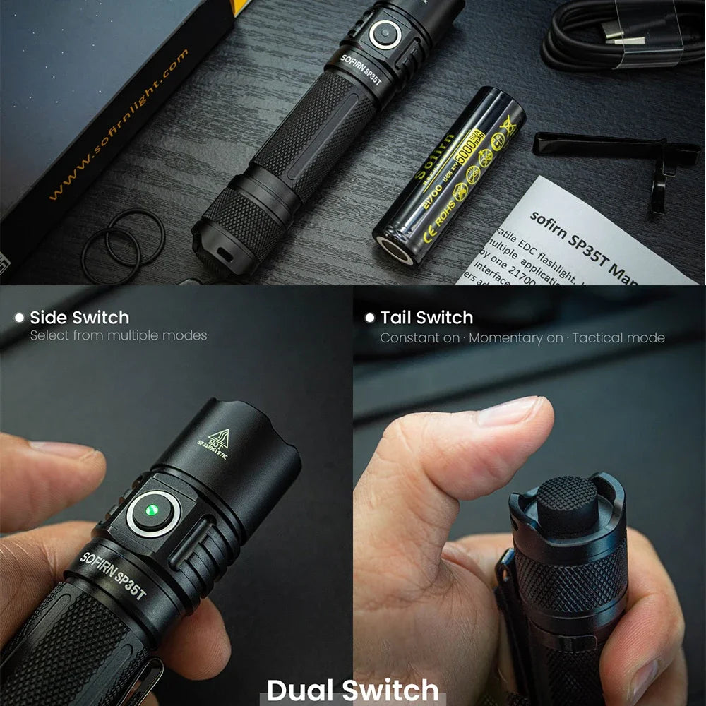Sofirn Sp35t Tactical Flashlight 3800lm USB C Rechargeable LED Torch