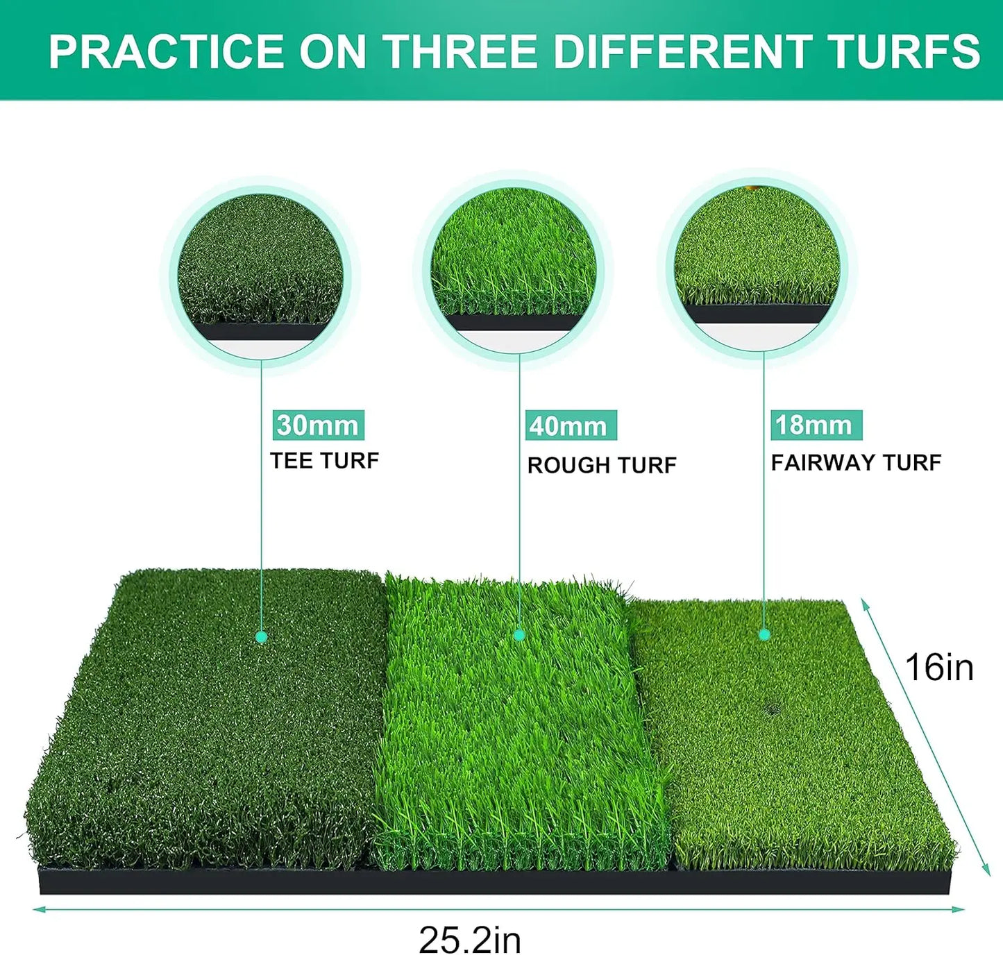 Golf Hitting Mat Practice Turf With Non Slip Rubber Back