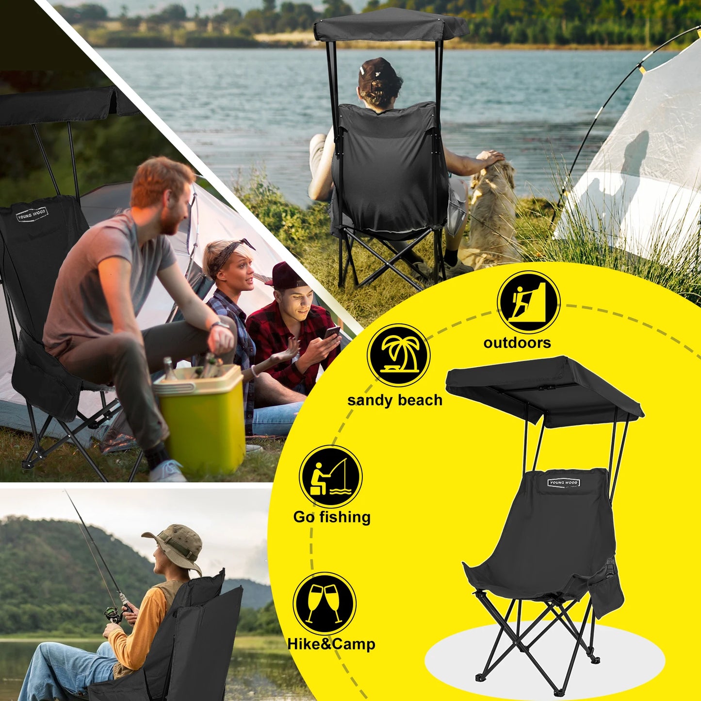 GERC Camping Chair With Shade Canopy Portable Easy Open