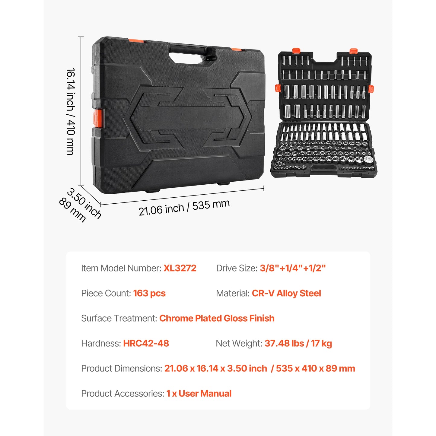 SucceBuy Socket Set With Ratchet Wrench And SAE Metric