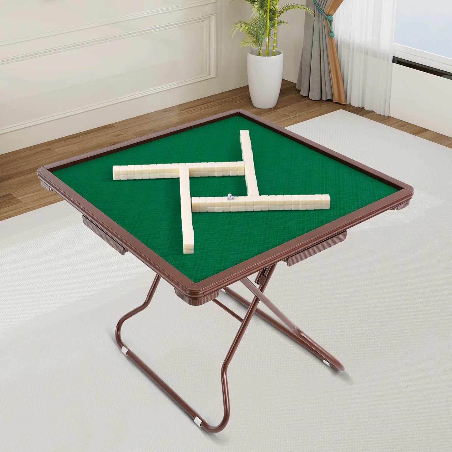 Foldable Mahjong Table For Four With Cup Holders And Drawers