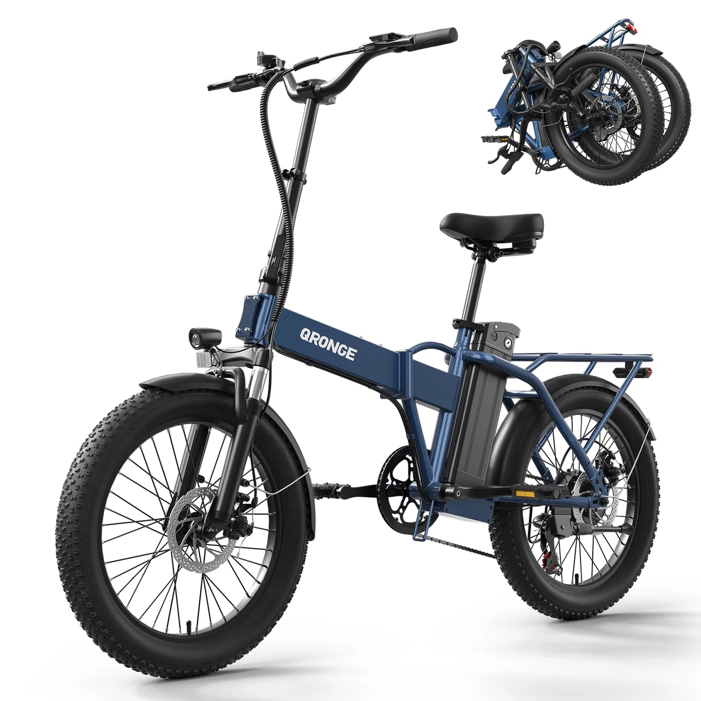 QRONGE Waterfall Folding Electric Bike 1000W Peak 48V Battery