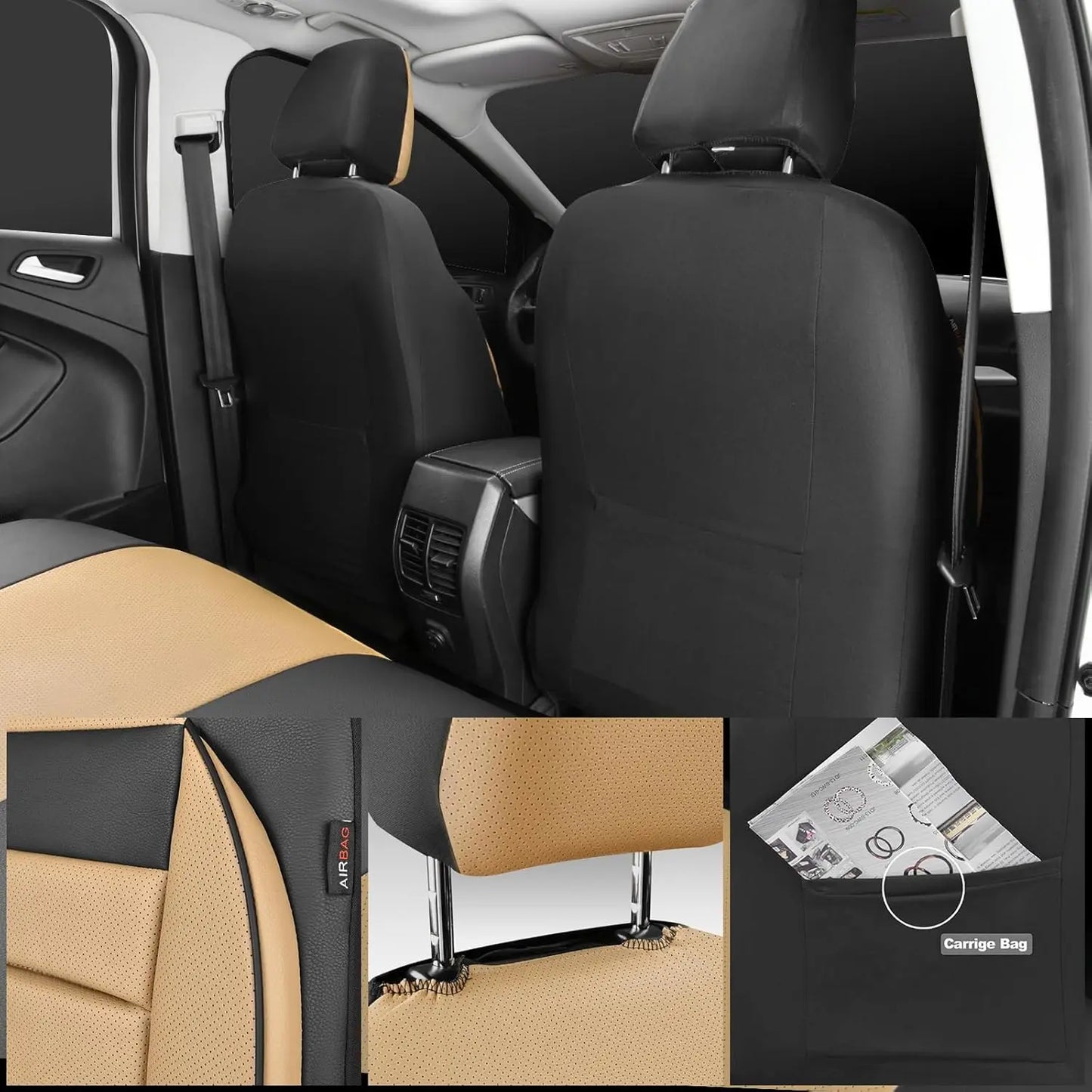Universal Leather Seat Covers With 3D Foam Back Support