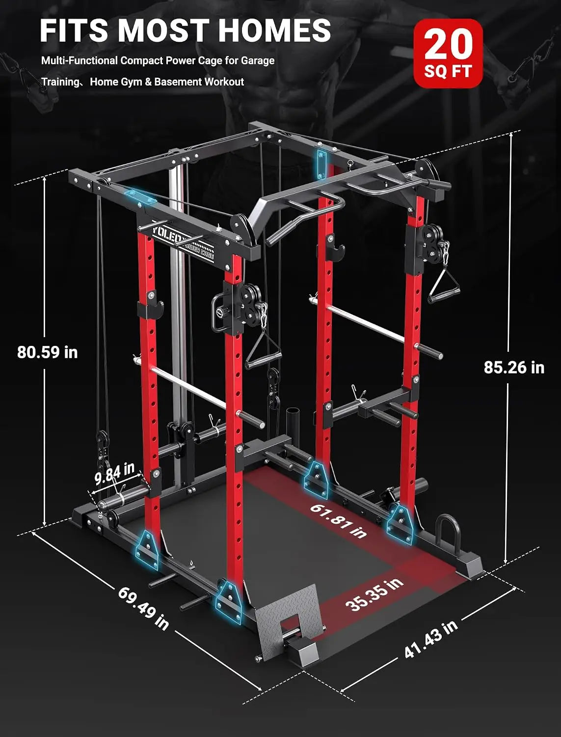 Adjustable Power Cage With Cable Crossover And Smooth Pulley System