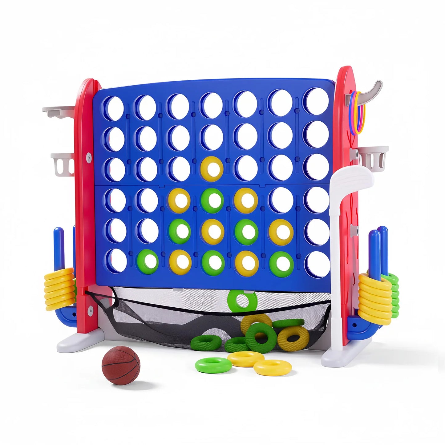 Giant 4 In 1 Connect Game Set With Adjustable Height Basketball Hoop