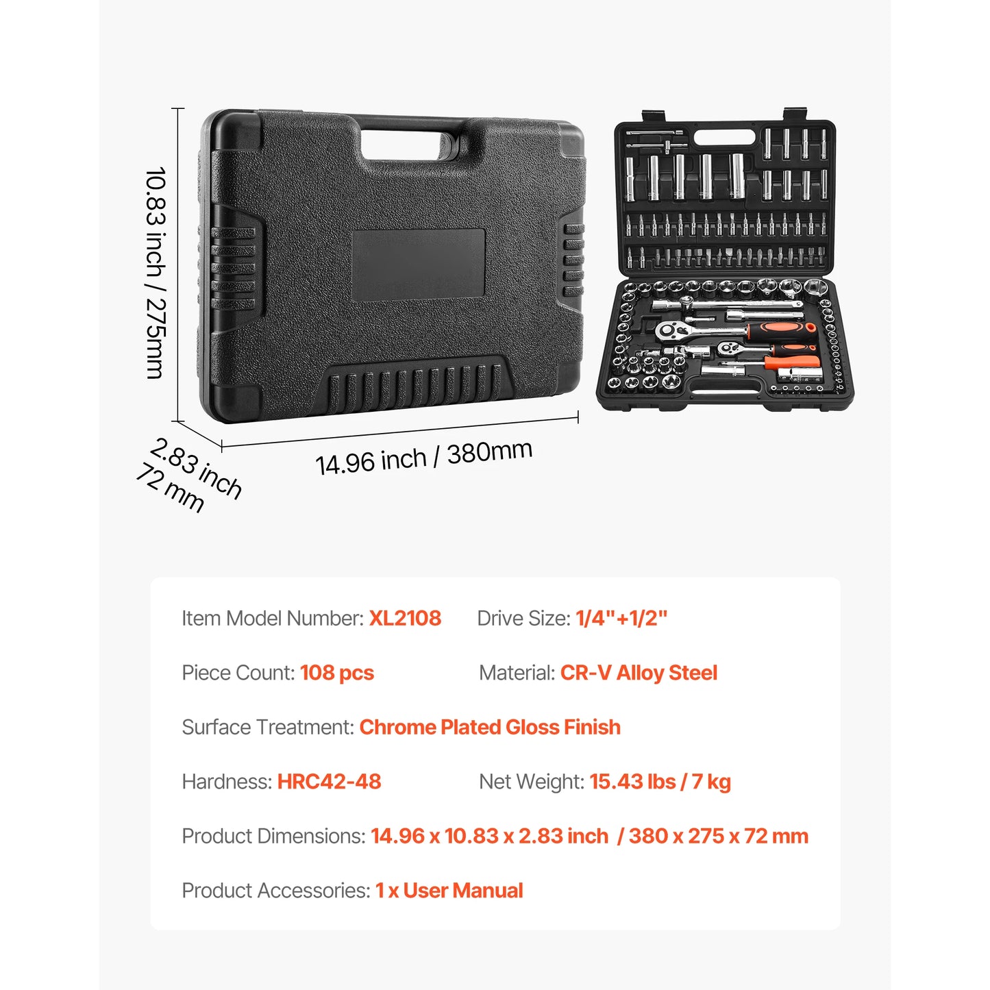 SucceBuy Socket Set With Ratchet Wrench And SAE Metric