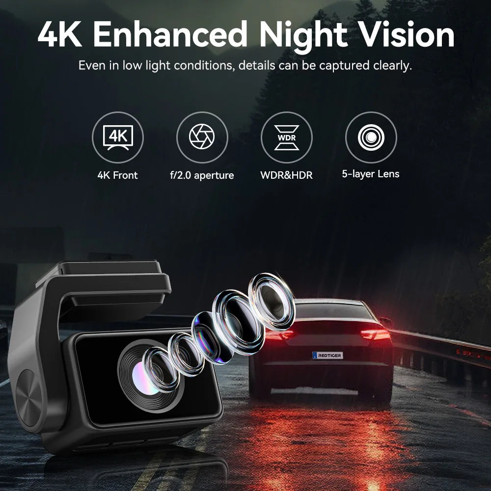 REDTIGER A4 4K Dash Cam Front And Rear GPS WiFi