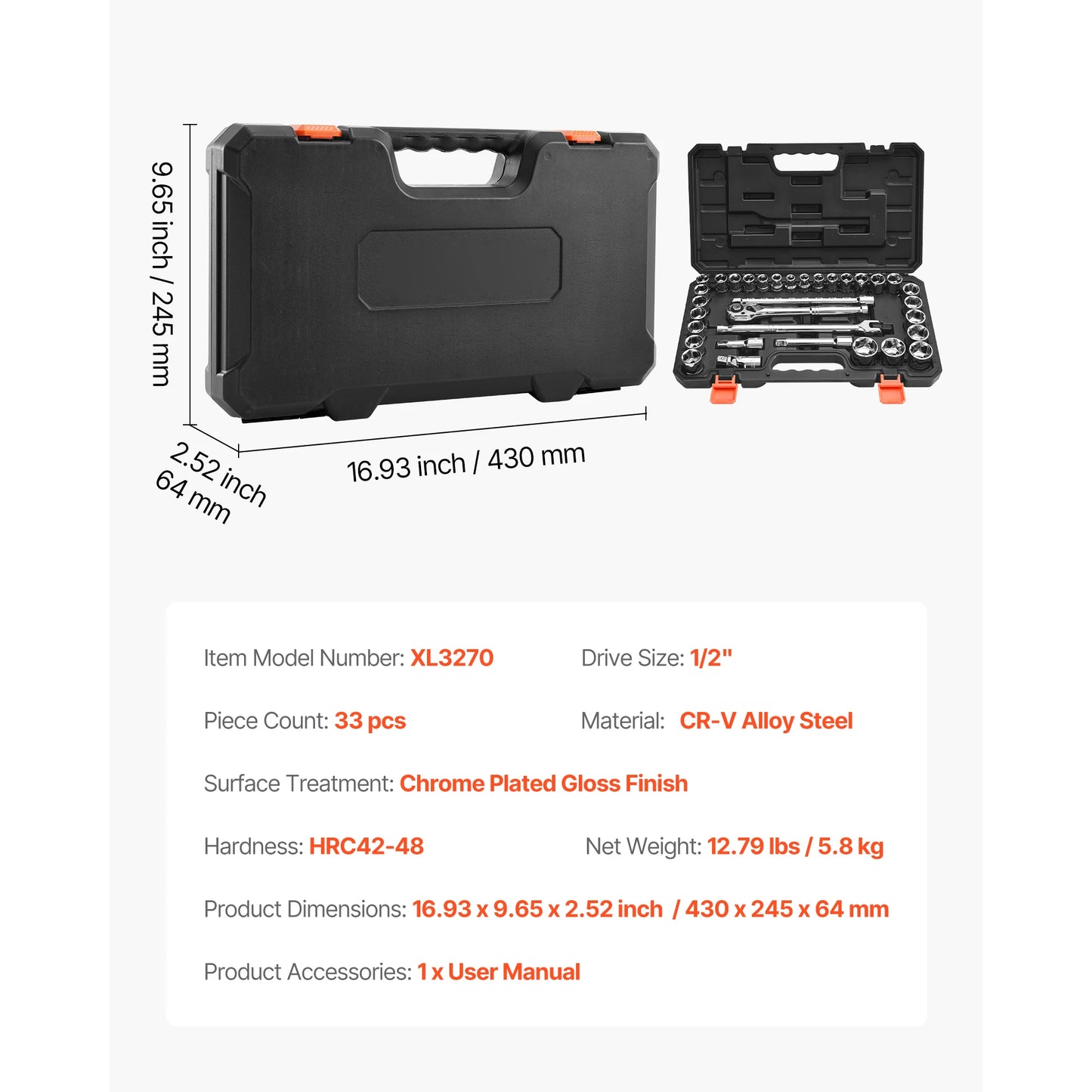 SucceBuy Socket Set With Ratchet Wrench And SAE Metric