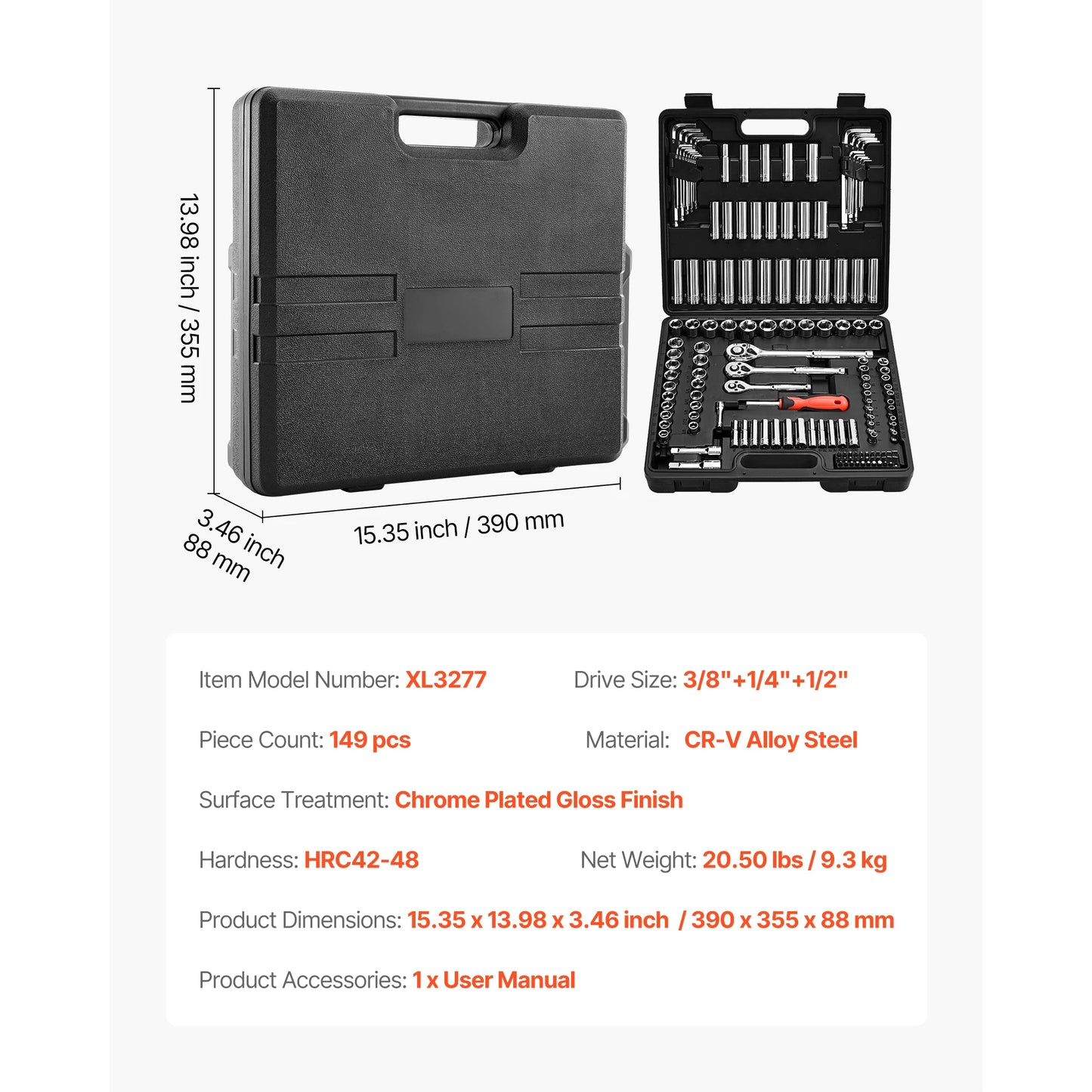 SucceBuy Socket Set With Ratchet Wrench And SAE Metric