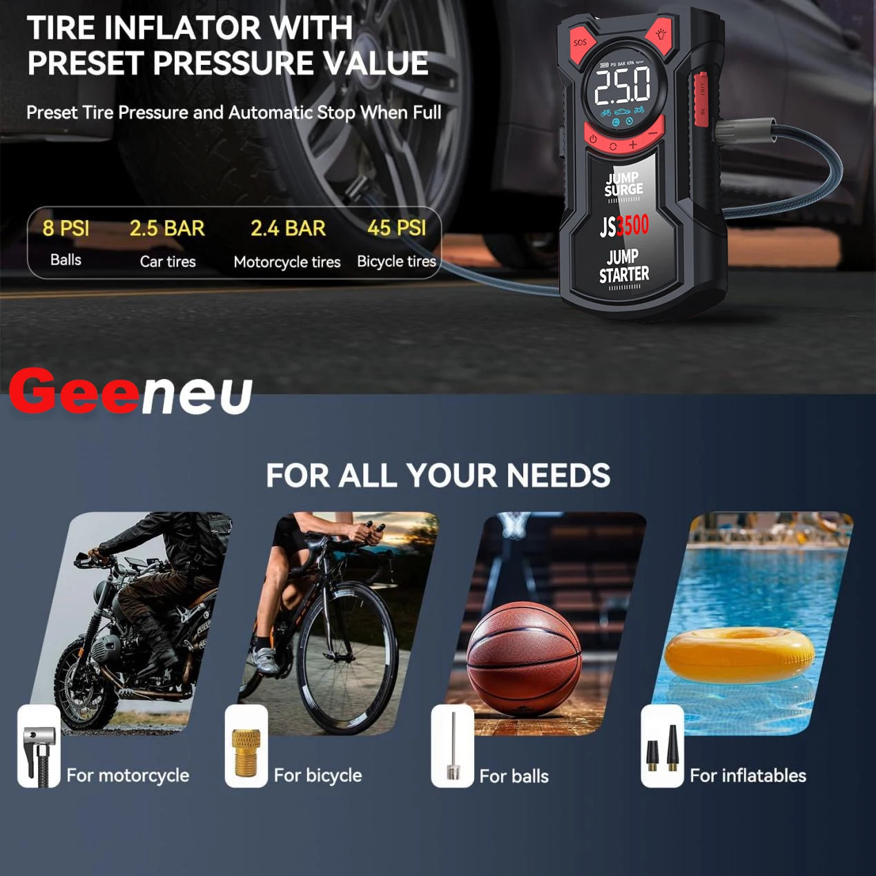 5-in-1 Jump Starter With Air Pump And Tire Inflator