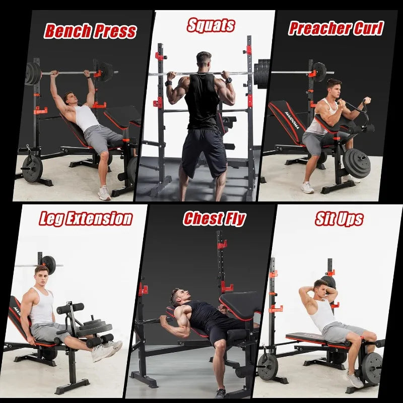 Six In One Weight Bench Set Leg Extension And Rack