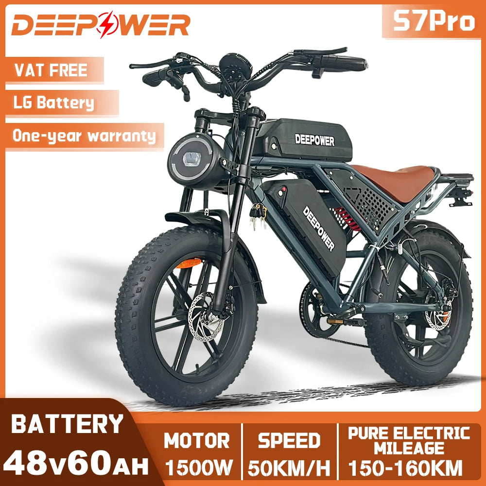 DEEPOWER S7Pro Off Road Electric Bike 1500W 48V 60Ah Battery