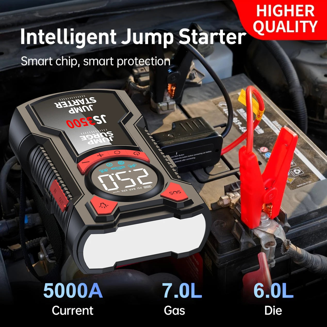5-in-1 Jump Starter With Air Pump And Tire Inflator
