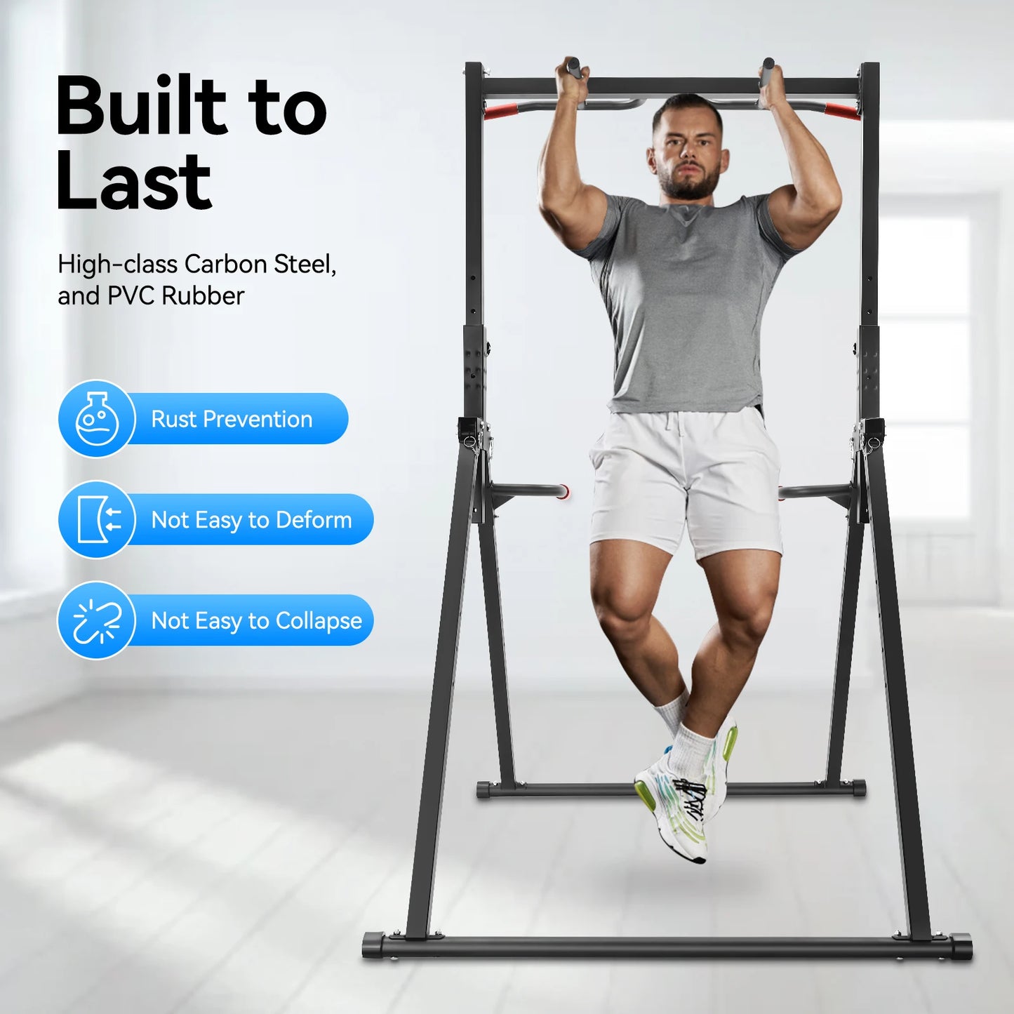 Adjustable Pull Up Bar 200kg Folding Parallel Bars Training Station