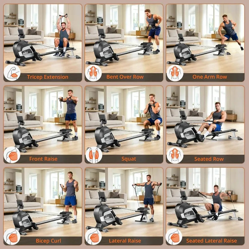 Pooboo Magnetic Rowing Machine For Home With Bluetooth Adjustable Resistance