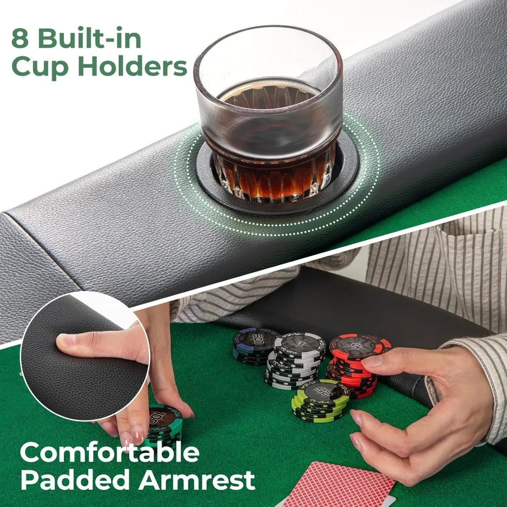 RBXC 8-Player Folding Poker Table With Cup Holders