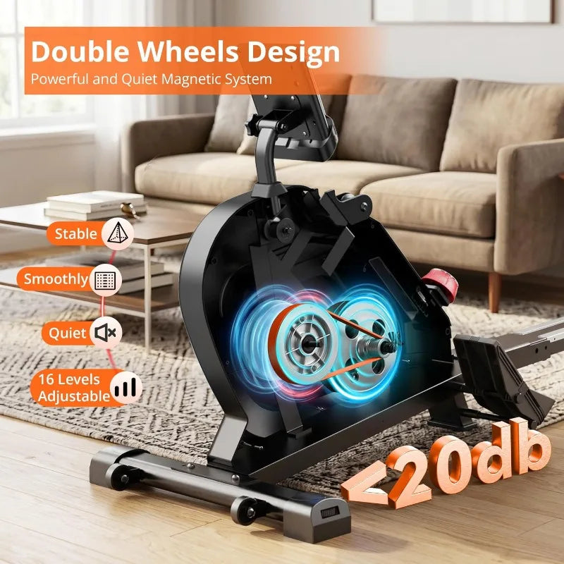 Pooboo Magnetic Rowing Machine For Home With Bluetooth Adjustable Resistance