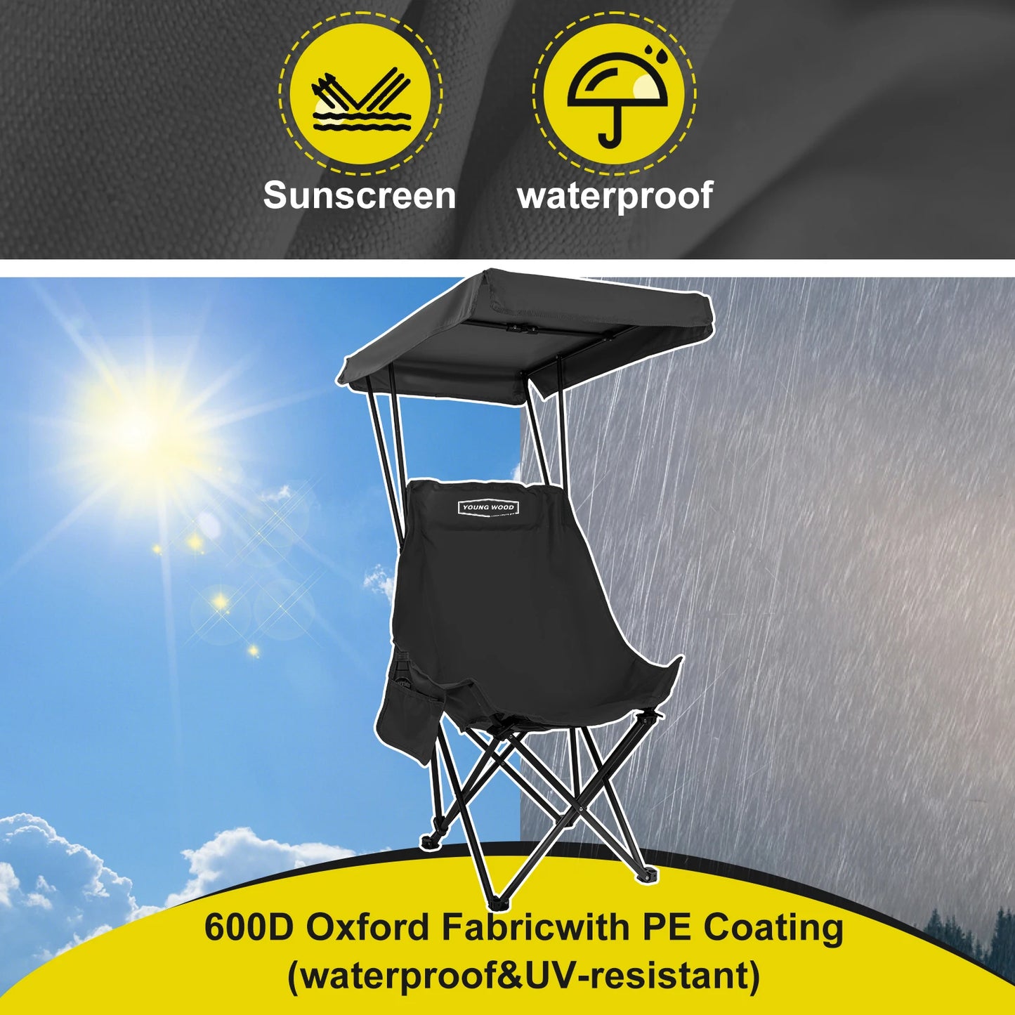 GERC Camping Chair With Shade Canopy Portable Easy Open