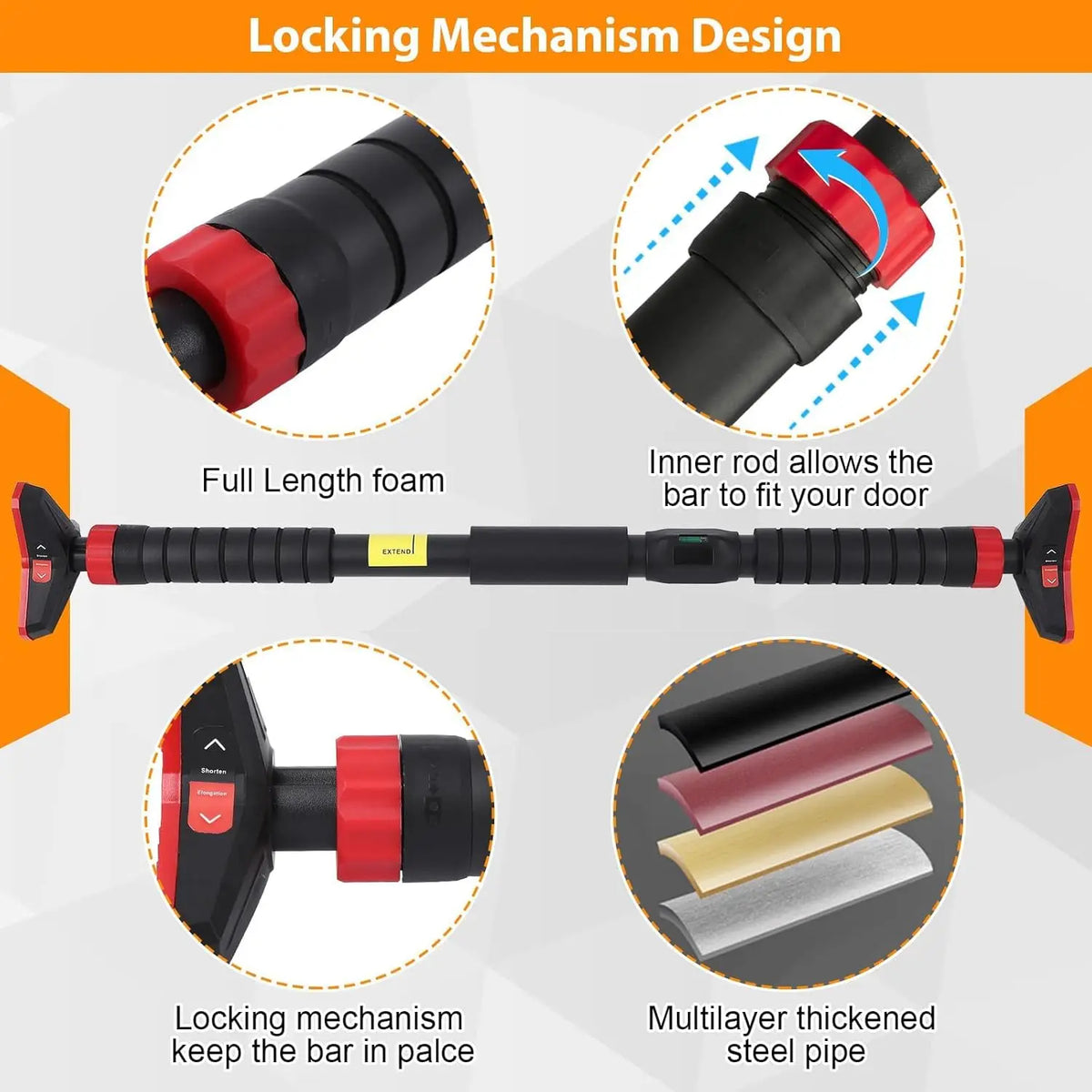Heavy Adjustable Doorway Pull Up Bar With Auto Lock System