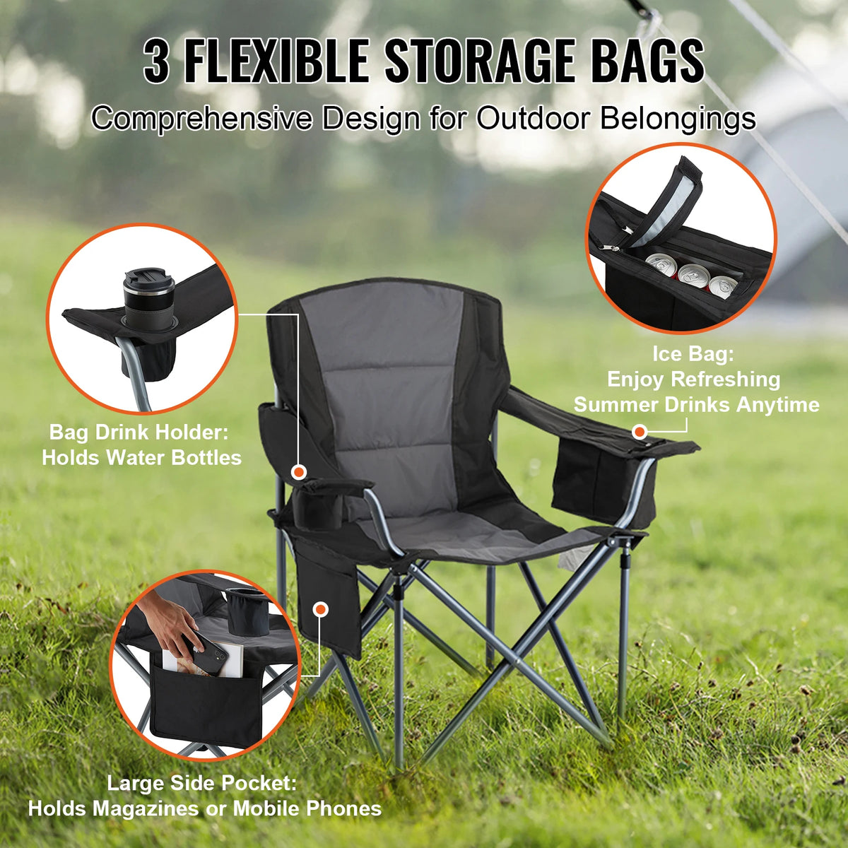 Vevor Portable Folding Chair With Lumbar Support And Armrests