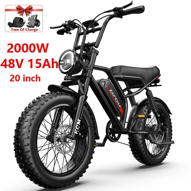ZEFIORA Electric Fat Bike 1000W 30-50 MPH 30-60 Miles