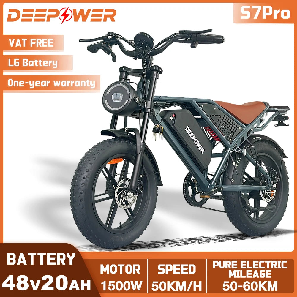 DEEPOWER S7Pro Off Road Electric Bike 1500W 48V 60Ah Battery