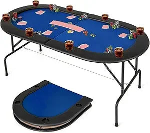 RBXC 8-Player Folding Poker Table With Cup Holders