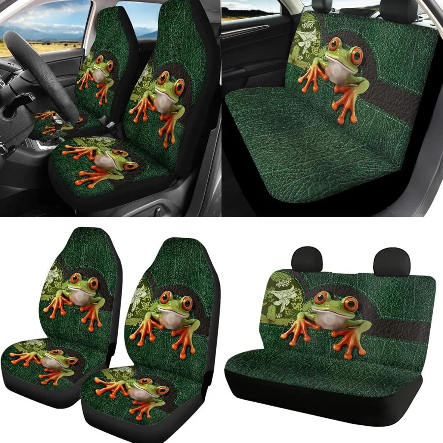 Frog Print Car Seat Cover Set For SUVs And Sedans 9 Pieces