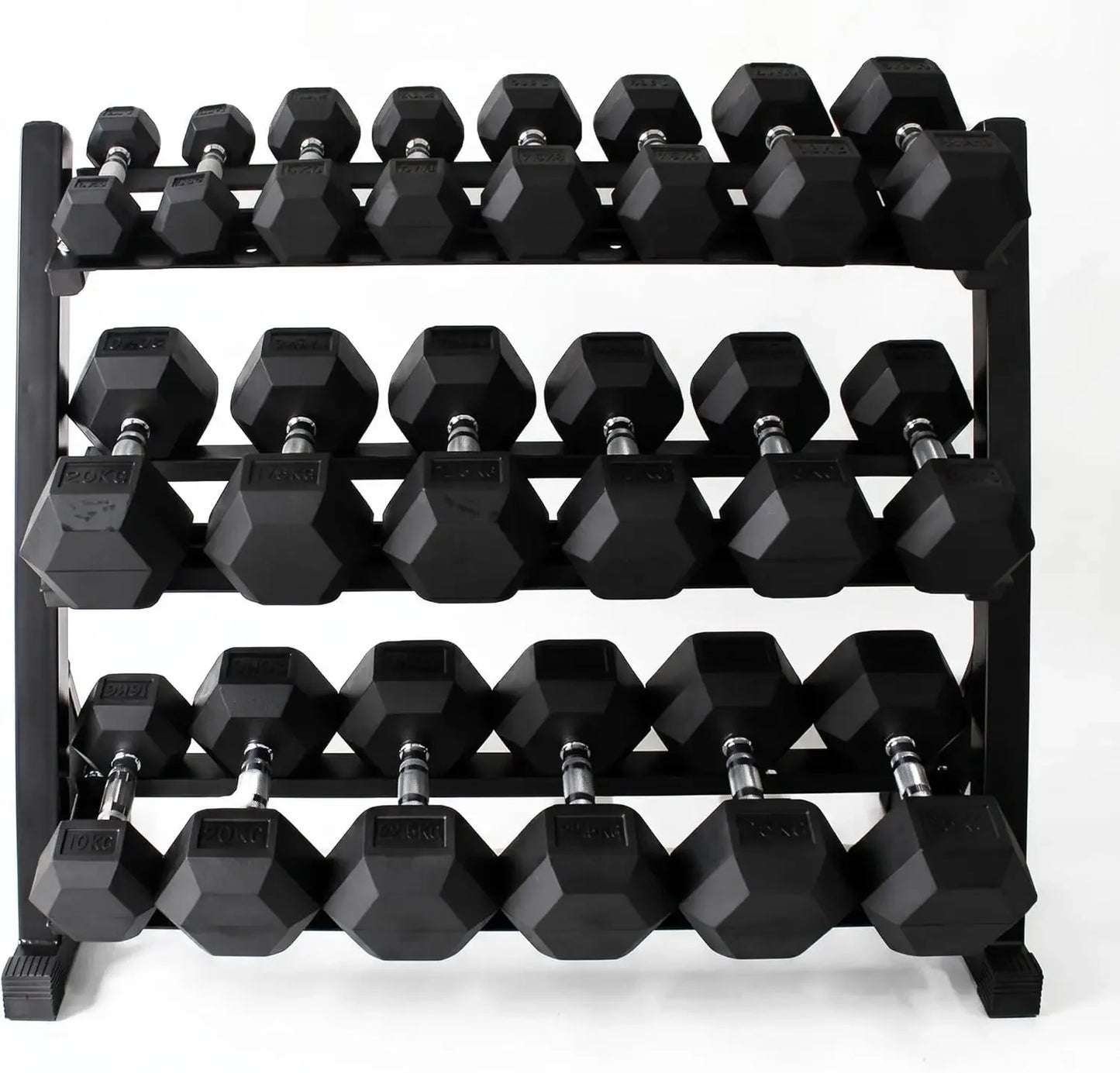 Durable Rubber Hex Dumbbells With Rack For Home Gym
