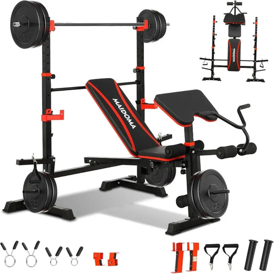 Six In One Weight Bench Set Leg Extension And Rack