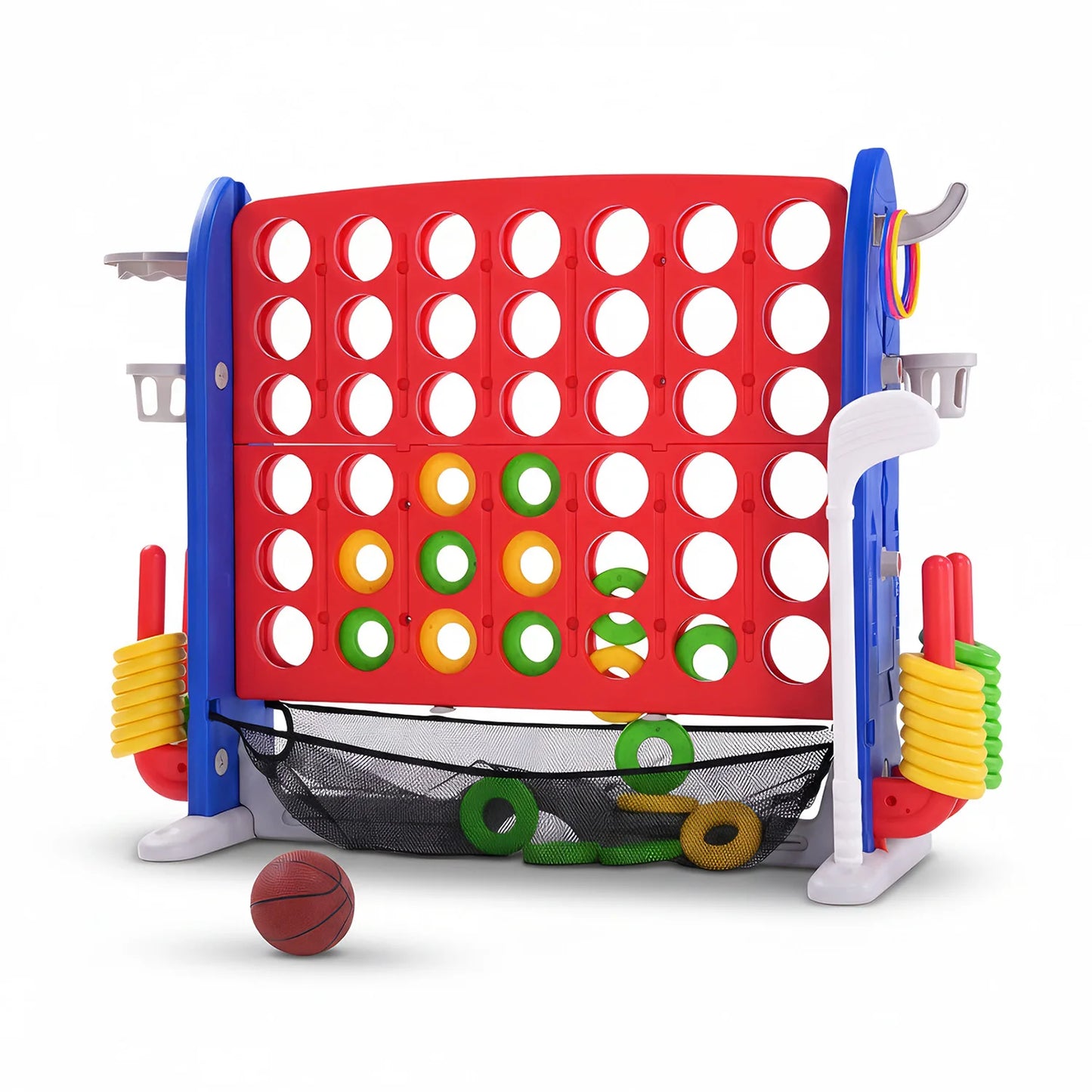 Giant 4 In 1 Connect Game Set With Adjustable Height Basketball Hoop