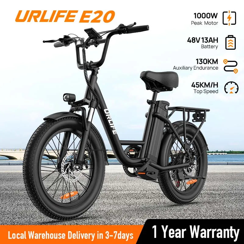 Urlife 1000W E20 Electric Bike Removable Battery Dual Disc Brake