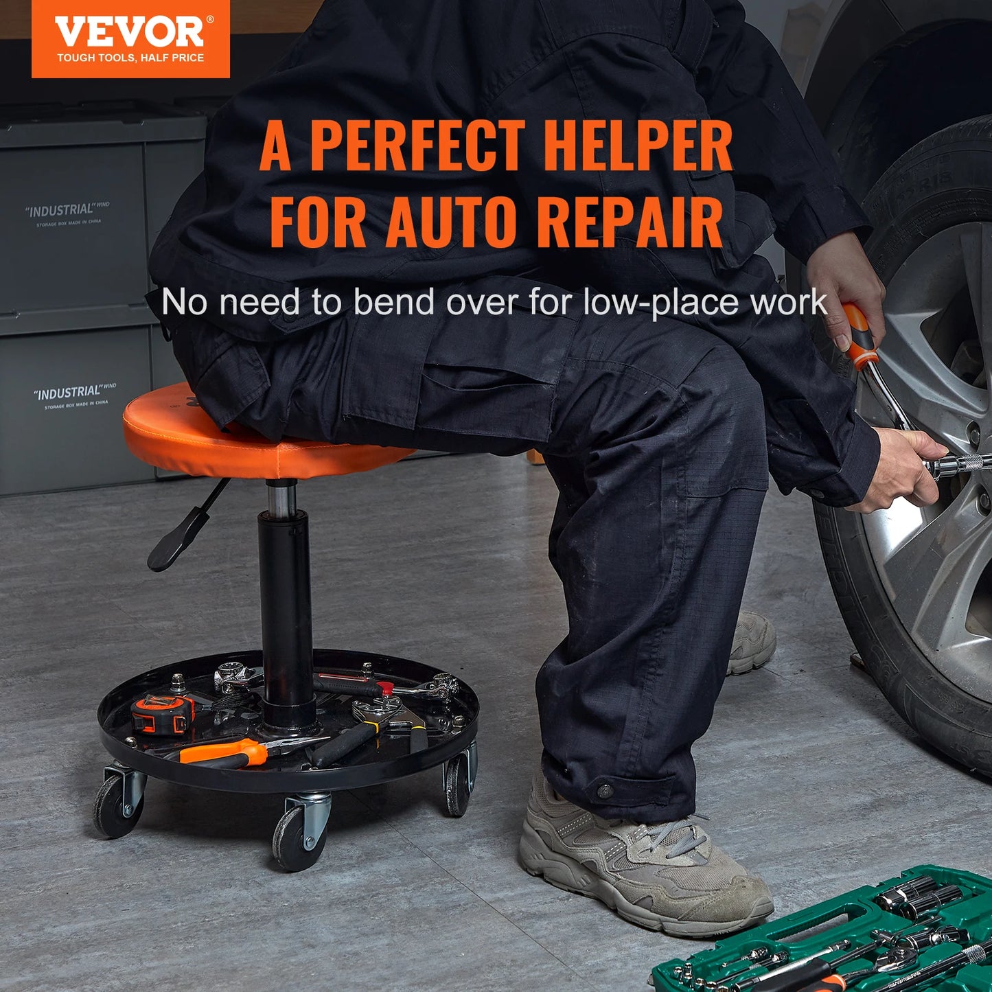 SucceBuy Mechanic Stool Rolling Pneumatic Creeper For Garage Auto Repair
