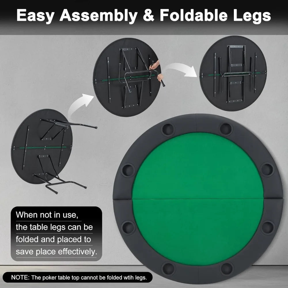 RBXC Round Poker Table For Eight Players With Folding Legs