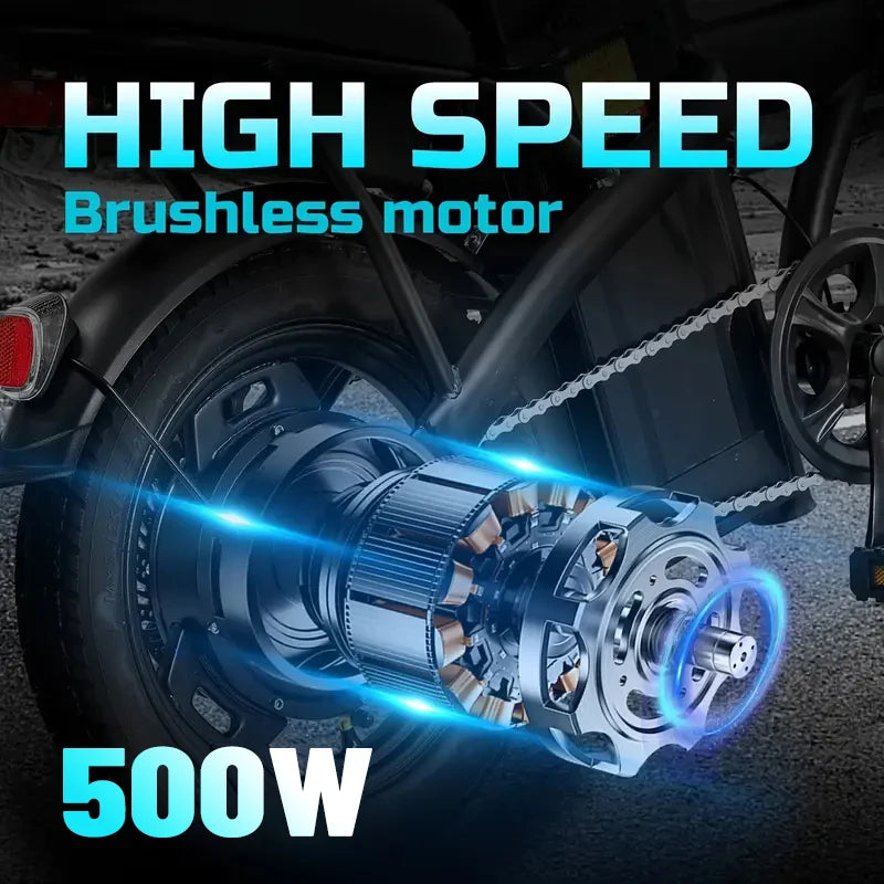LELEKUAI Folding Electric Bicycle 500W Brushless Motor Pedal Assist