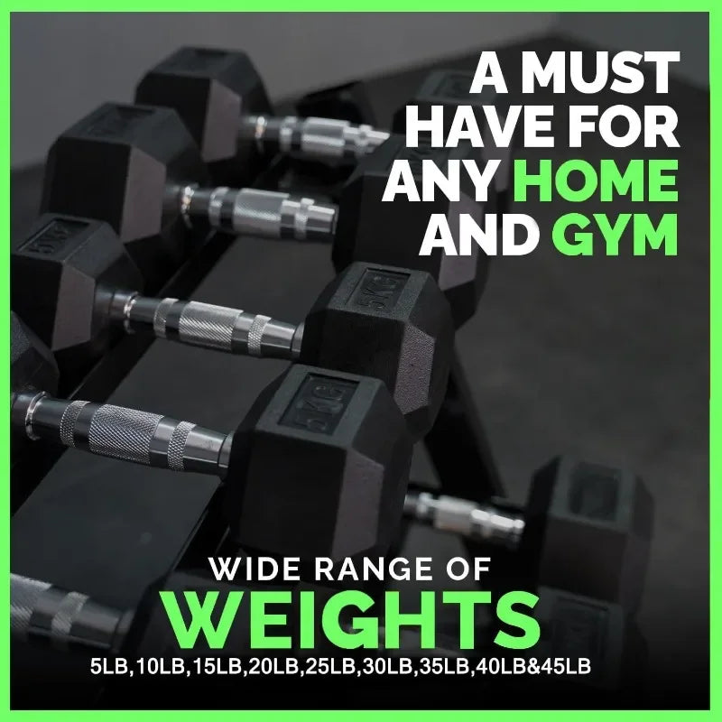 Durable Rubber Hex Dumbbells With Rack For Home Gym
