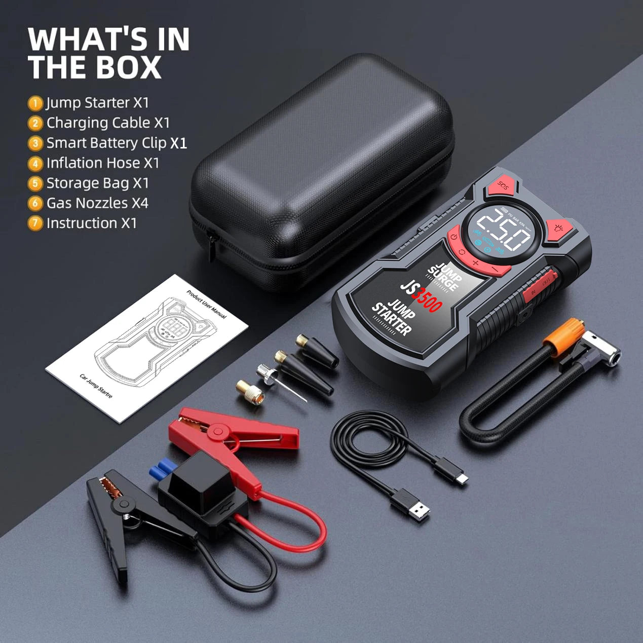 5-in-1 Jump Starter With Air Pump And Tire Inflator