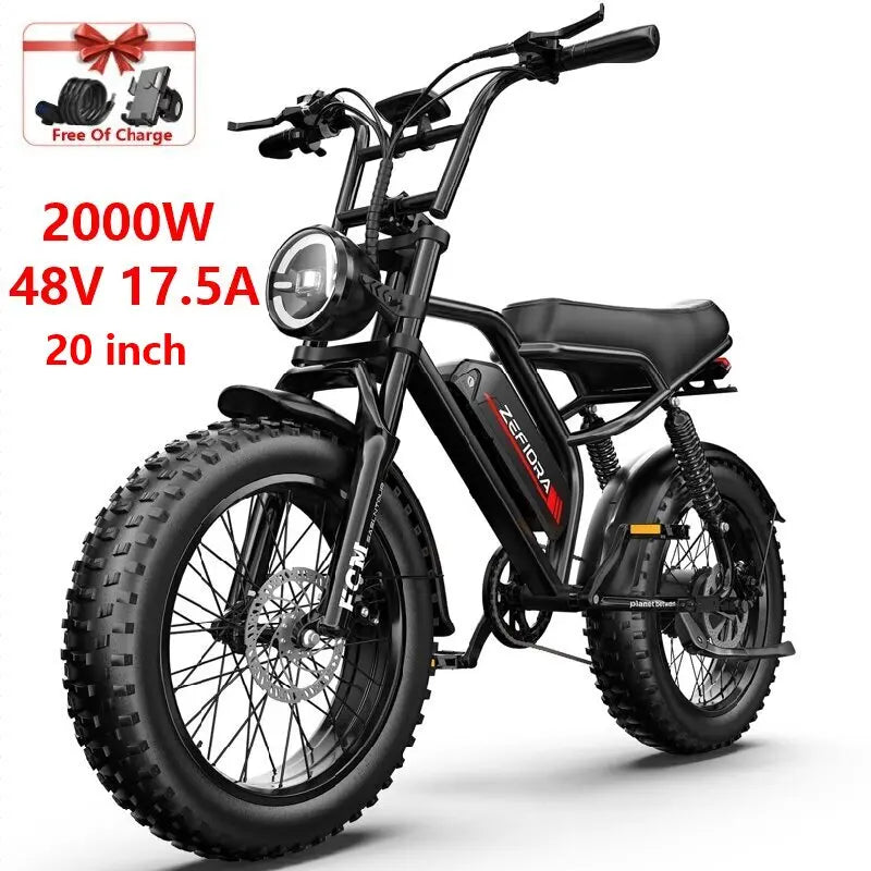 ZEFIORA Electric Fat Bike 1000W 30-50 MPH 30-60 Miles