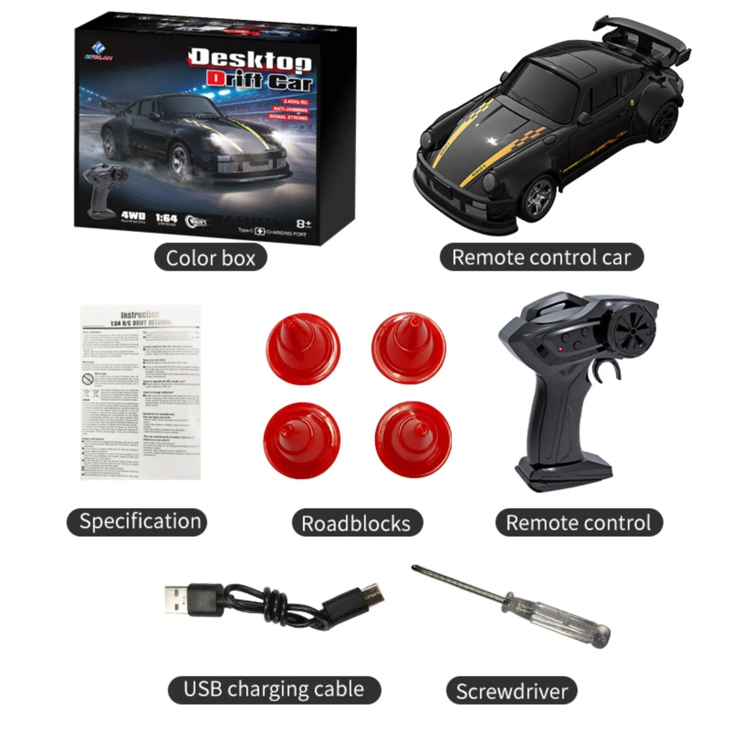 Fremego 4WD RC Drift Car Remote Control Toy Racing Desk