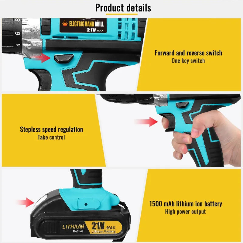 21V Cordless Drill Set With Multifunction Electric Screwdriver