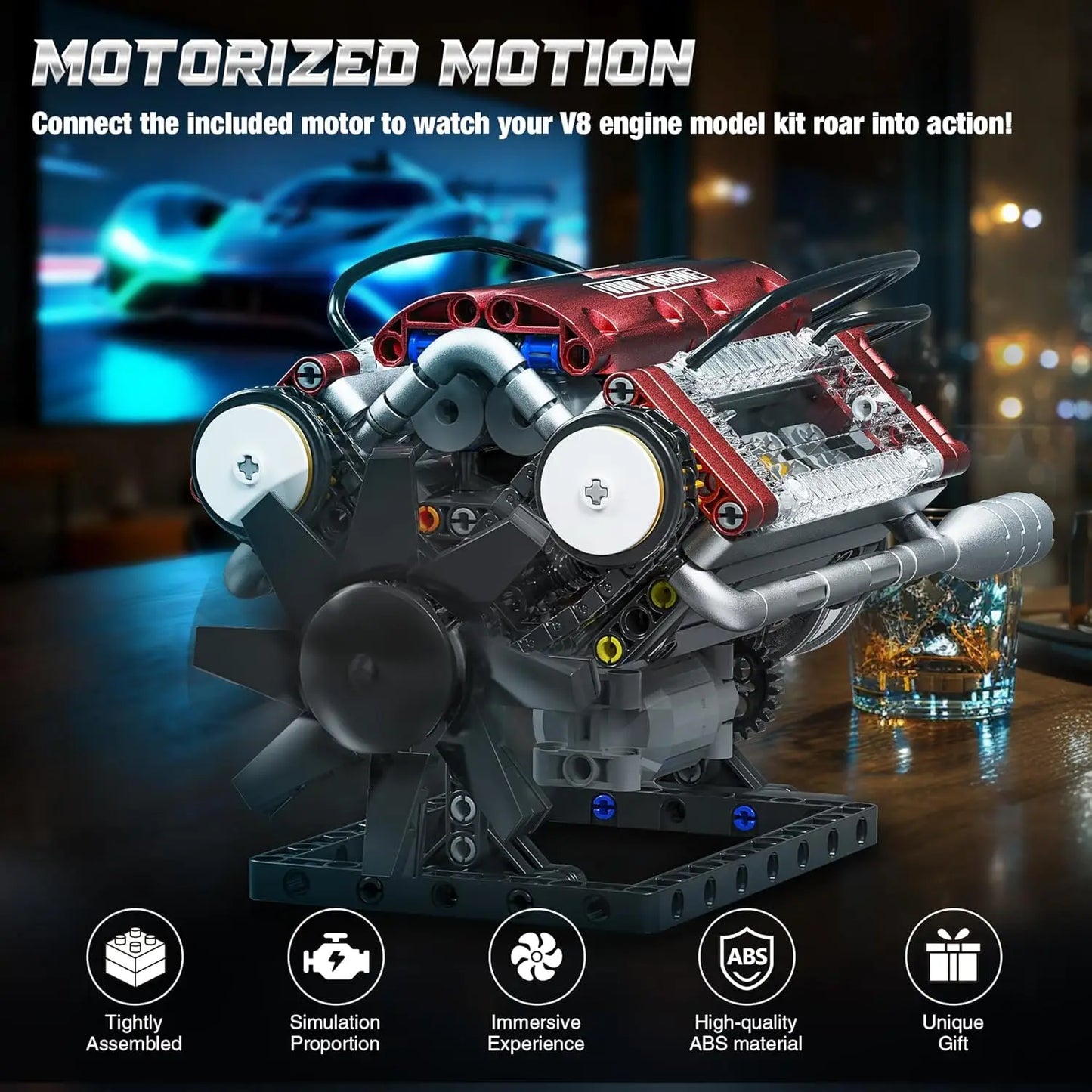 V8 Engine Model Kit With Moving Pistons And 588 Pieces