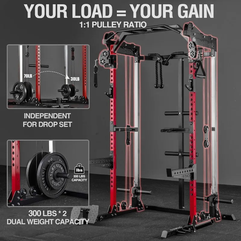 Power Cage 2000LB Power Rack With Independent Dual Pulley