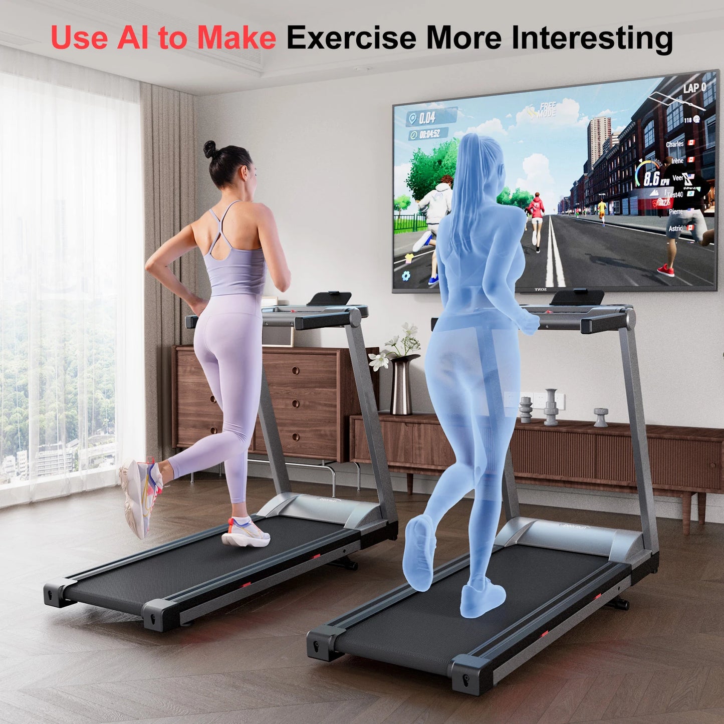 Superun Foldable Incline Treadmill With Touch Screen App Monitoring